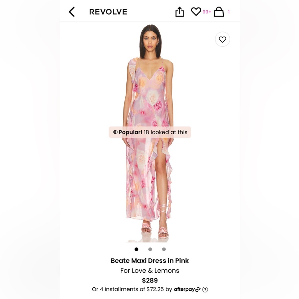 Beate maxi dress in pink for love & lemons size s